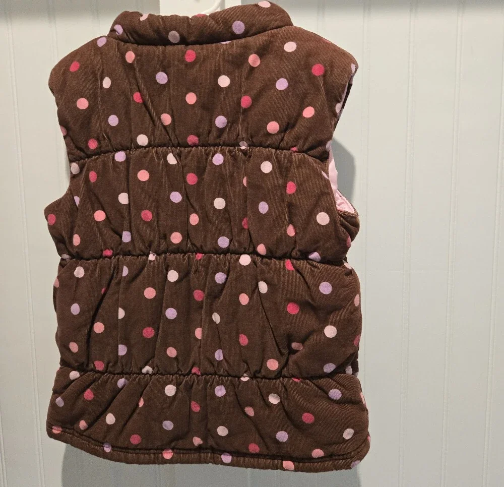 Carter's Girls 6X Brown Pink Polka Dot Quilted Vest
